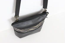 Load image into Gallery viewer, Black vegan leather crossbody bag - mid size multi pocket zipper purse
