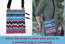 Load image into Gallery viewer, Small crossbody bag - pink and blue chevron fabric phone bag - Tracey Lipman
