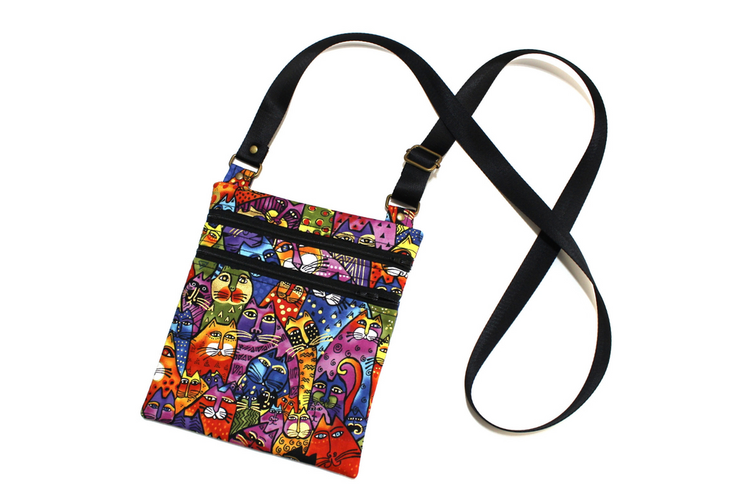Small crossbody bag - phone bag colorful cat print - cat lover gift - Tracey Lipman