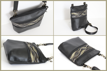Load image into Gallery viewer, Black vegan leather crossbody bag - mid size multi pocket zipper purse
