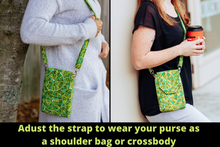 Load image into Gallery viewer, Cell phone bag with pockets for small everyday carry - Green fabric - Tracey Lipman
