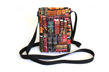 Load image into Gallery viewer, phone bag for book lovers - small crossbody / shoulder bag book fabric - Tracey Lipman
