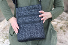 Load image into Gallery viewer, black crossbody bag for women vegan fabric, lots of pockets, zipper closure, adjustable strap, lightweight medium shoulder bag, cross body
