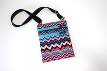 Load image into Gallery viewer, small crossbody bag for women, birthday gift for teen girl, travel bag for tween girl, sling bag, pink blue chevron fabric cross body bag

