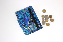 Load image into Gallery viewer, Wallet for women, blue purple marble fabric card holder wallet, handmade billfold vegan wallet, bifold cash wallet, credit card holder
