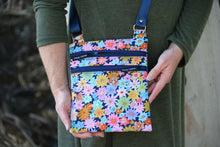 Load image into Gallery viewer, small crossbody bag - blue cross body purse - floral fabric purse for women - vegan zipper purse - lightweight handbag - small shoulder bag

