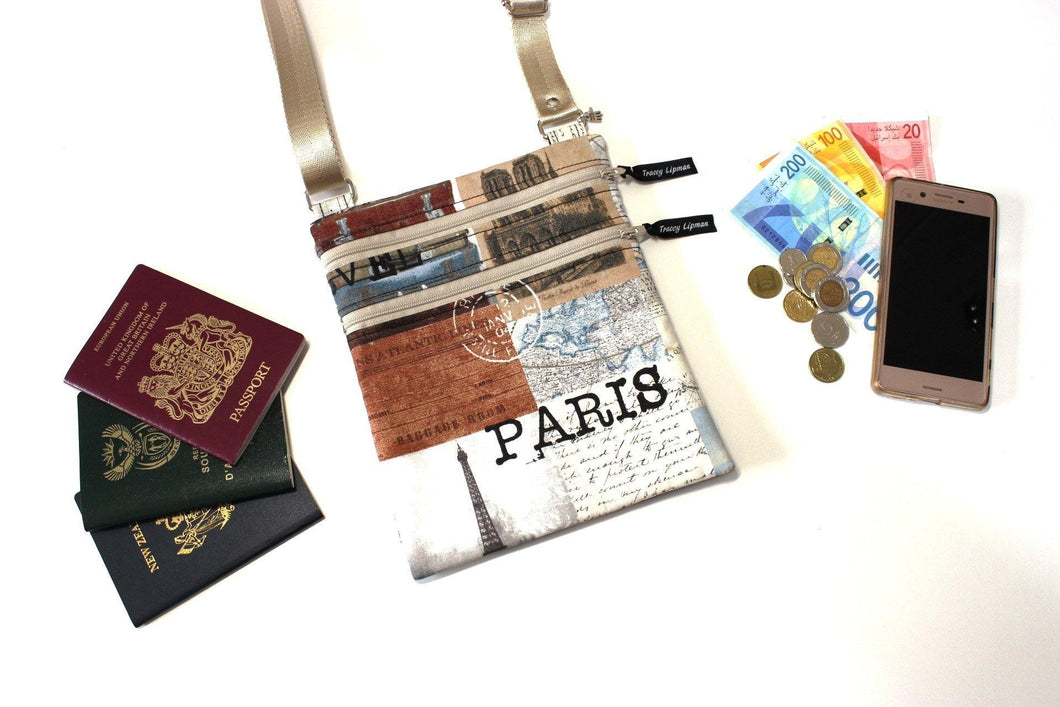 Paris small travel bag - lightweight travel purse for women - cross body zipper purse - Eiffel Tower - Wanderlust - Travel Gift for Her