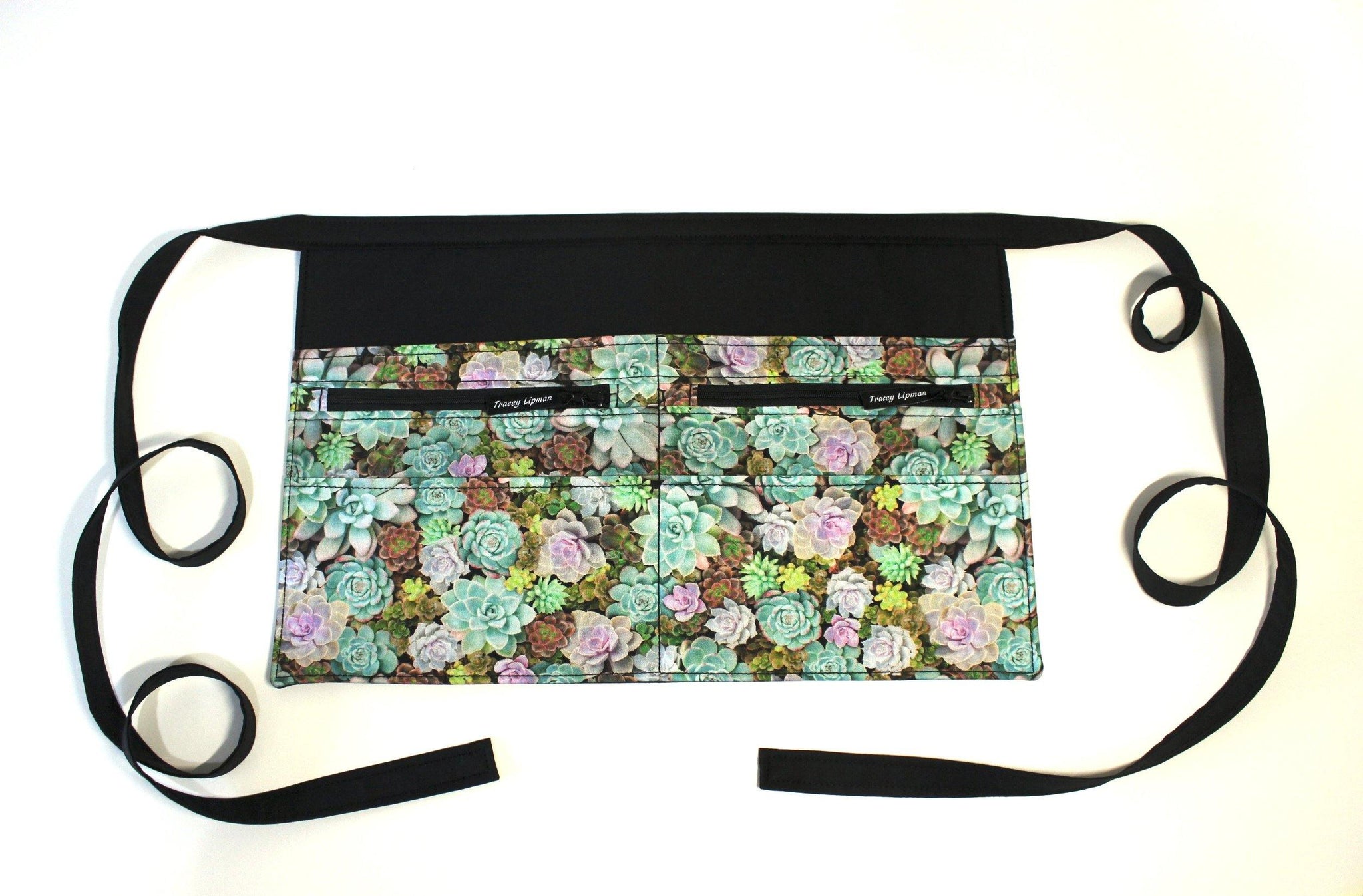 succulent apron Succulent half apron with two zipper pockets for vendor teacher server –  Tracey Lipman