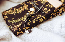 Load image into Gallery viewer, small crossbody bag for music teacher gift, phone bag gift for music lover, crossbody phone case, sheet music, music notes, musician gifts,
