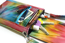 Load image into Gallery viewer, small crossbody bag for women and girls, tie dye cell phone purse, small messenger bag for edc, phone bag, concert bag, fabric vegan
