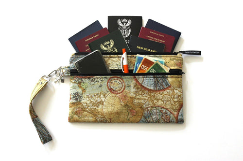 Family Passport Case - Travel Zipper Pouch - Family Passport Holder - World Map Travel Wallet - Travel Organizer - Boarding Pass Wallet
