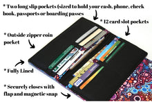 Load image into Gallery viewer, Fabric Long Wallet for Women for cards cash phone with zipper coin pocket, checkbook cover card holder slim wallet, bifold wallet women
