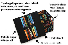 Load image into Gallery viewer, Gecko Fabric Long Wallet for Women - Clutch Wallet - Card and Coin Wallet - Check Book Holder - Vegan Bifold Wallet with zipper coin pocket
