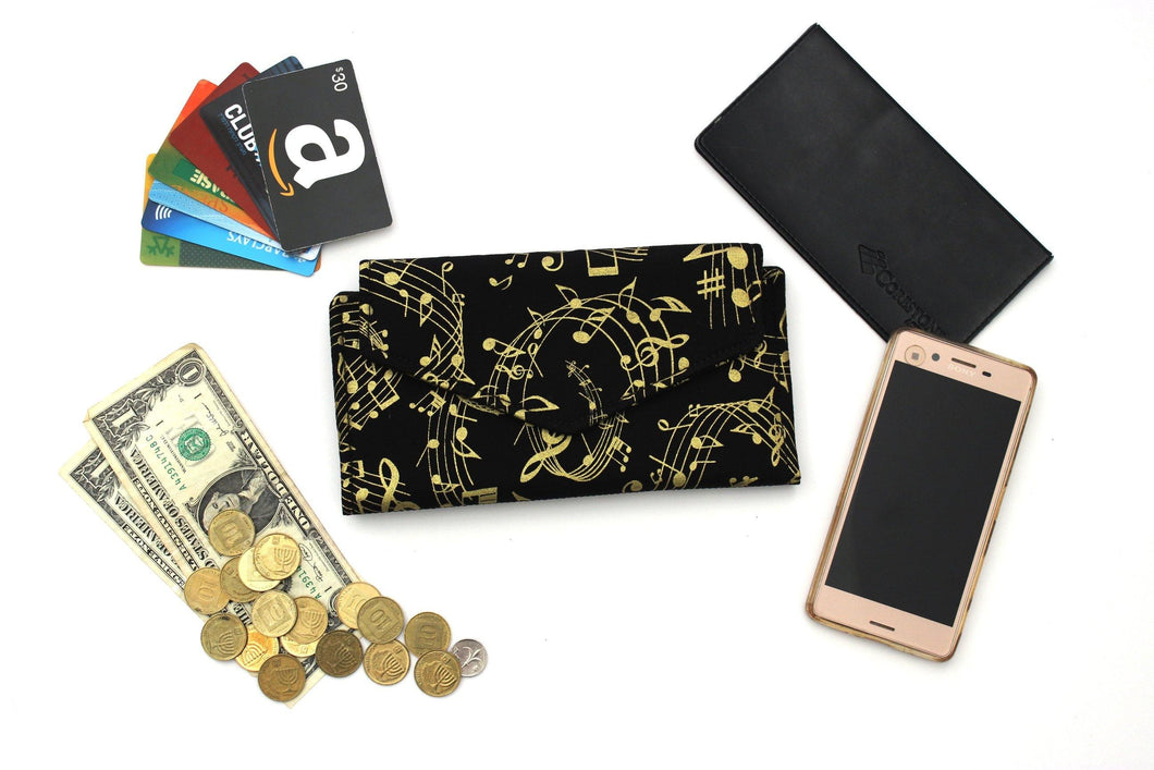 Music Notes Wallet for Women - Music Teachers Gift Music Lover Card Slot Wallet - Long Wallet - Clutch Wallet - Bifold Wallet with zipper