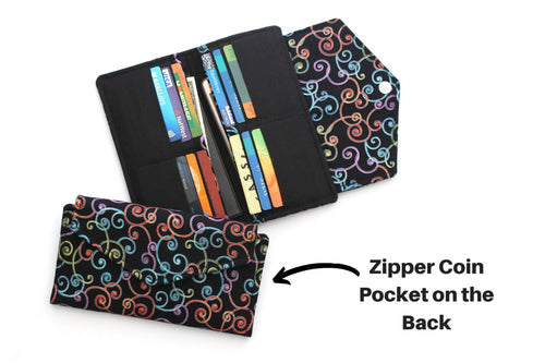 fabric slim wallet for women, vegan wallet card holder for checkbook cover cash and phone, long wallet with zipper coin pocket, clutch