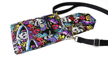 Load image into Gallery viewer, small crossbody bag, Day of the Dead Calavera girl phone bag, sugar skulls cell phone purse, skull crossbody phone case with pockets for edc
