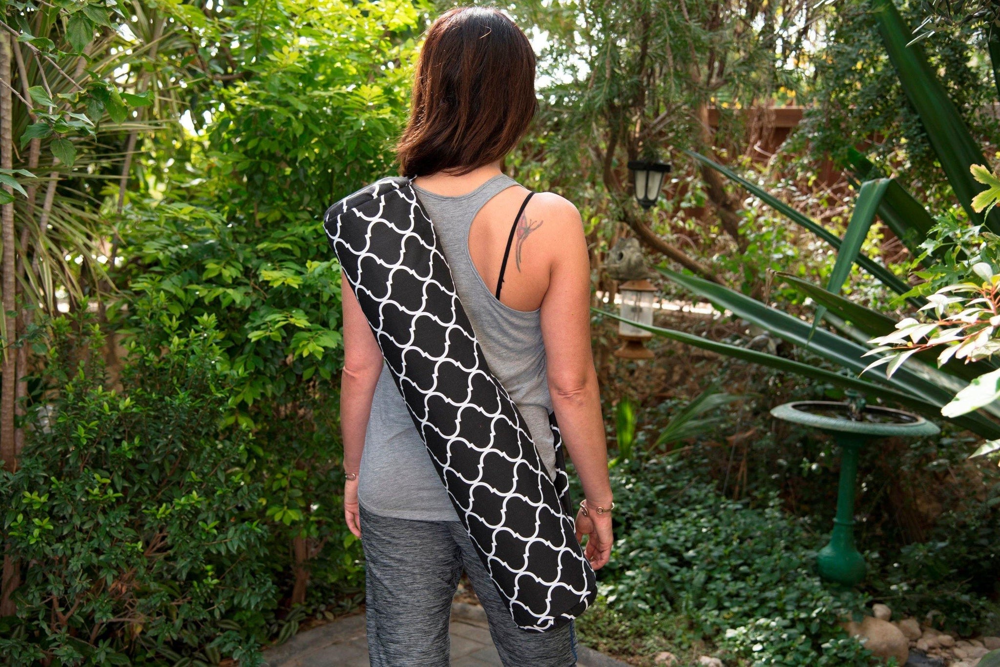 Handmade Yoga mat bag with zipper - black and white geometric
