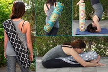 Load image into Gallery viewer, Handmade Yoga mat holder with zipper, gray star yoga mat carrier, yoga mat bag for women, yoga tote, yoga gift for mom, gift for yoga lover
