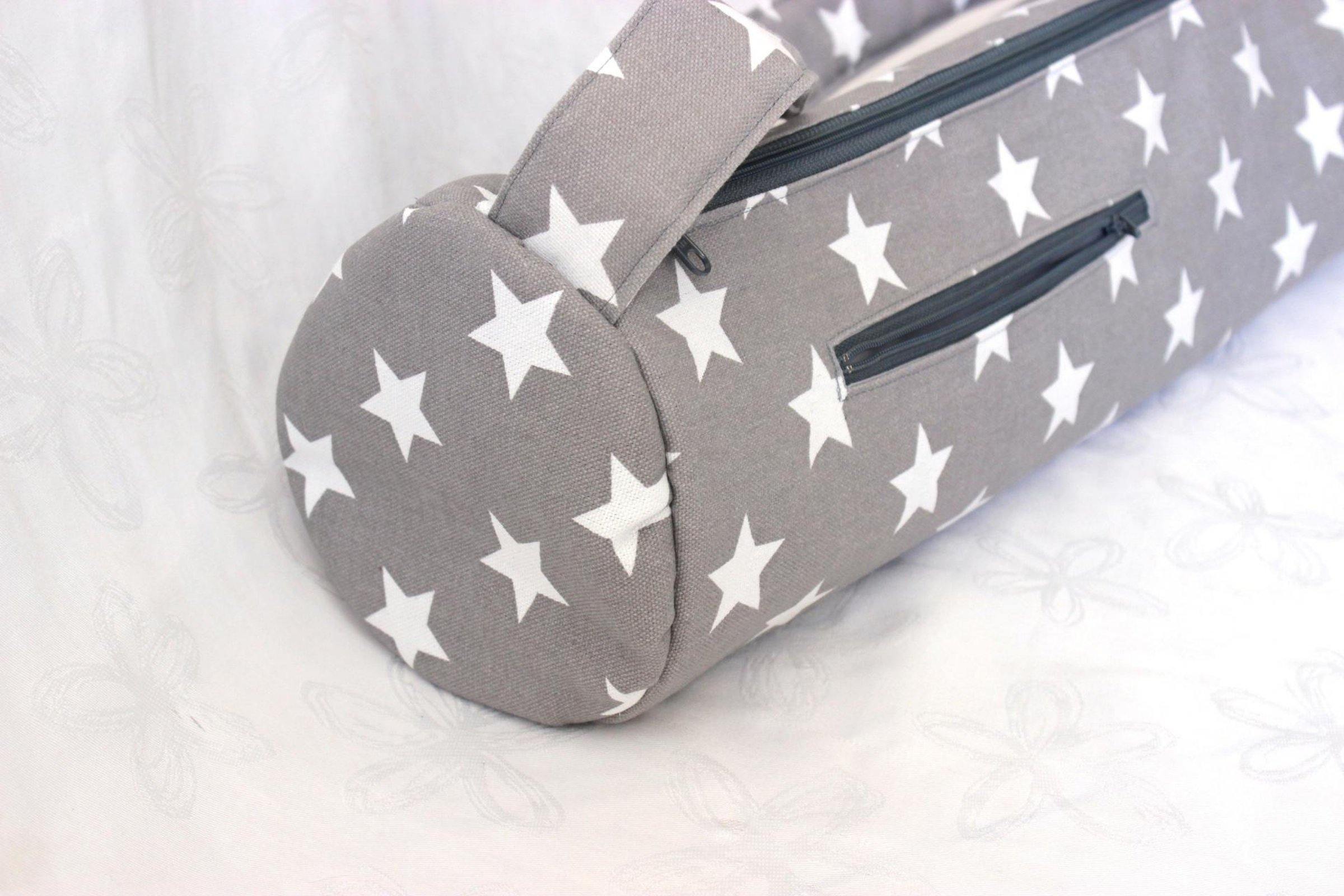 Handmade Yoga mat holder with zipper - gray star design fabric