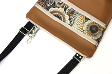 Load image into Gallery viewer, brown vegan leather crossbody bag for women, faux leather cross body handbag, cross over purse with zipper, vegan purse, fabric shoulder bag

