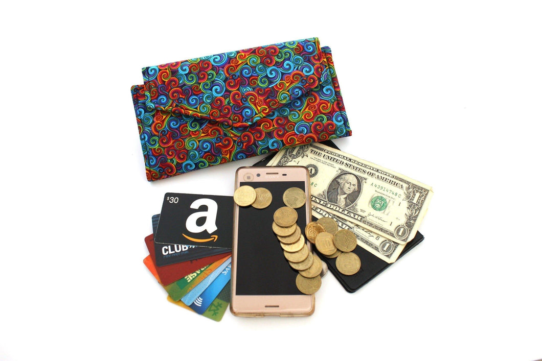 womens long wallet, fun colorful fabric organizer wallet for women, handmade slim wallet, phone wallet clutch, vegan card holder wallet