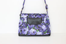 Load image into Gallery viewer, Purple floral fabric crossbody bag for women, womens adjustable cross body purse / crossover / shoulder bag, handbag, birthday gift for mom
