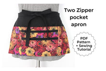 Load image into Gallery viewer, Apron pattern pdf, two zipper pocket craft show apron, market apron sewing tutorial, vendor apron, waitress server cash money waist apron

