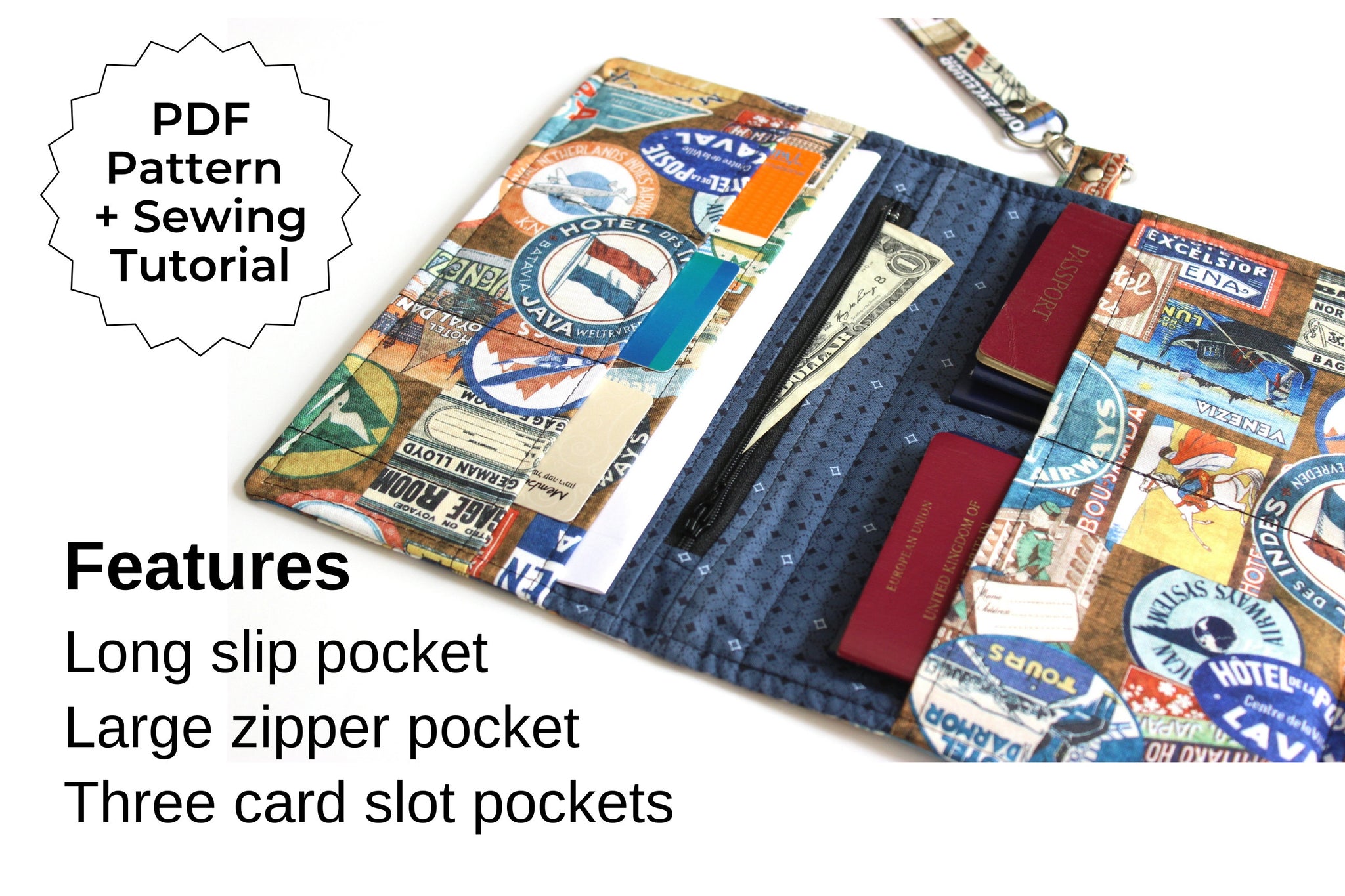 Family travel organizer wallet pdf sewing pattern + tutorial