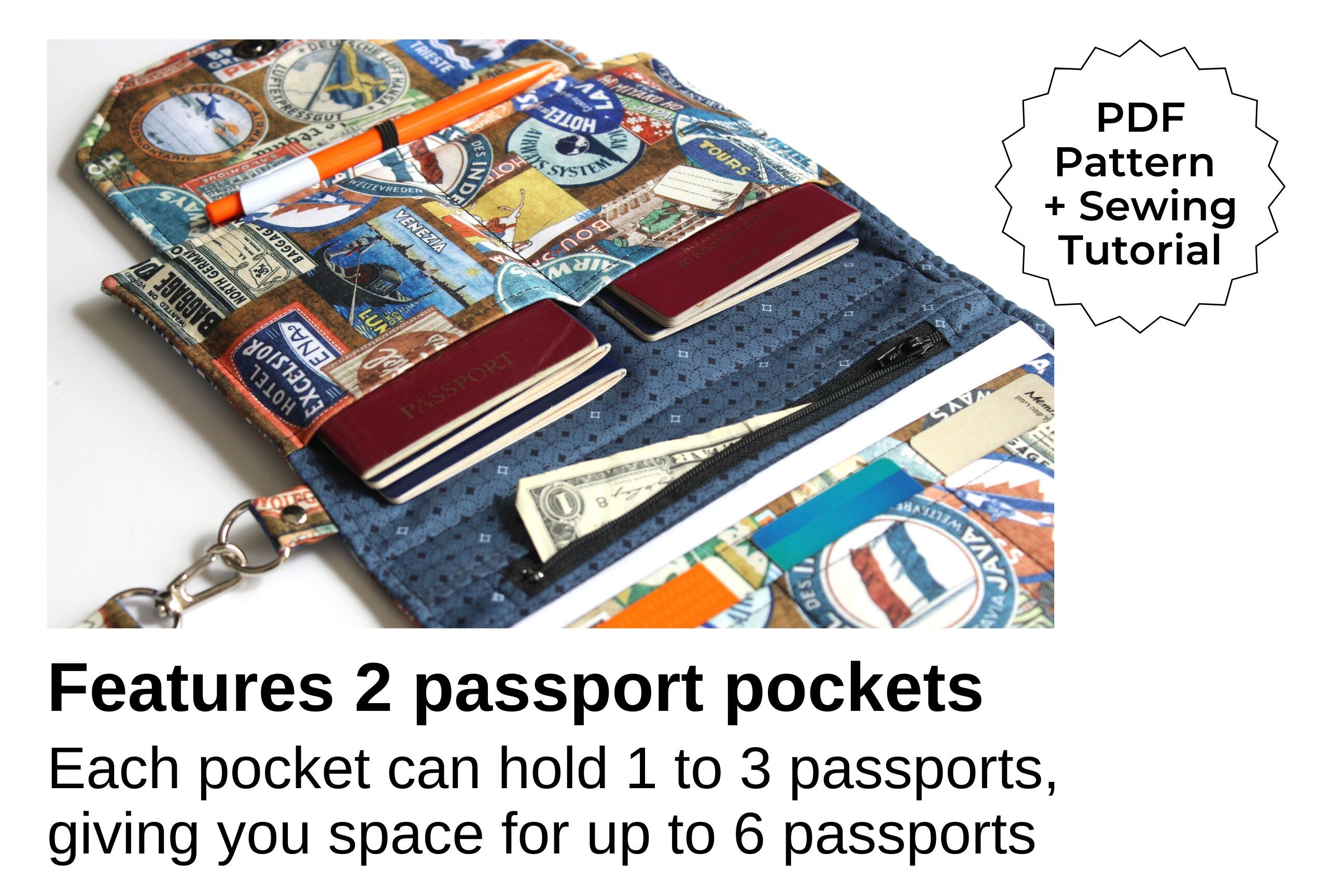 Family Passport Holder - Travel Document Organizer Wallet - blue fabri –  Tracey Lipman