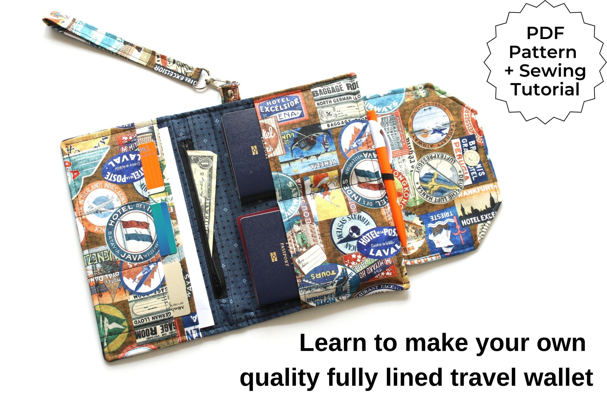 Family travel organizer wallet pdf sewing pattern + tutorial