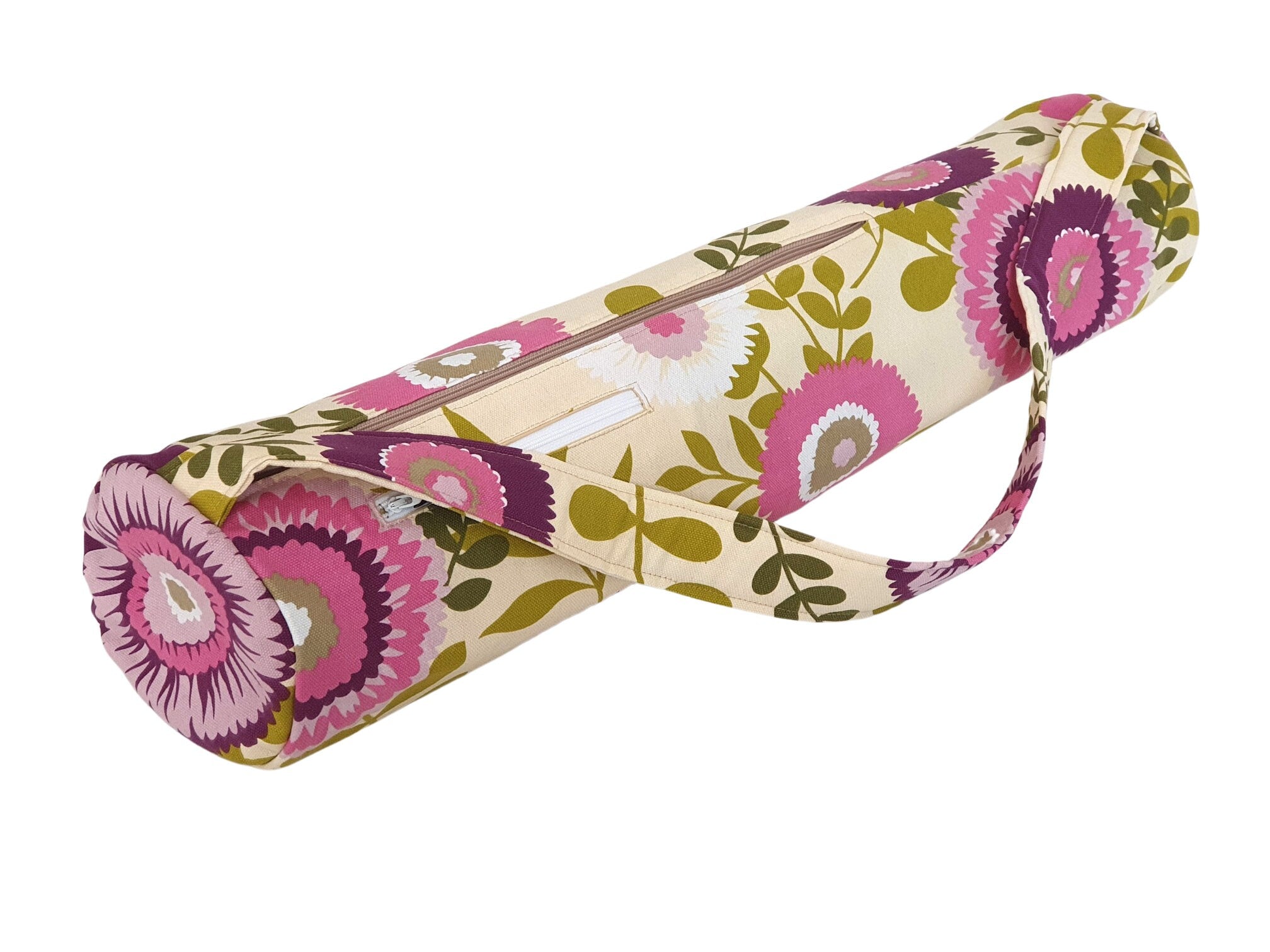 Handmade Yoga mat bag with zipper - floral yoga mat carrier for women