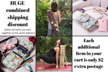 Load image into Gallery viewer, Handmade Yoga mat bag with zipper, green pink floral yoga mat carrier for women, yoga mat tote with zipper pocket, yoga bag, yoga gift idea
