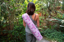 Load image into Gallery viewer, Handmade Yoga bag for women, womens yoga mat carrier with zipper, yoga tote, pilates mat bag, gift for yoga lover, yogi gift, pink purple
