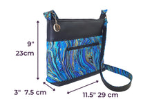Load image into Gallery viewer, Black vegan leather and marble fabric crossbody purse for women, womens medium sized faux leather cross body everyday bag with zipper
