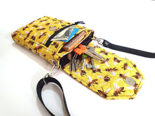 Load image into Gallery viewer, Bee fabric cell phone purse, bee gifts, minimalist small crossbody bag with phone pocket for bee lover, cell phone bag, beekeeper gift, bees
