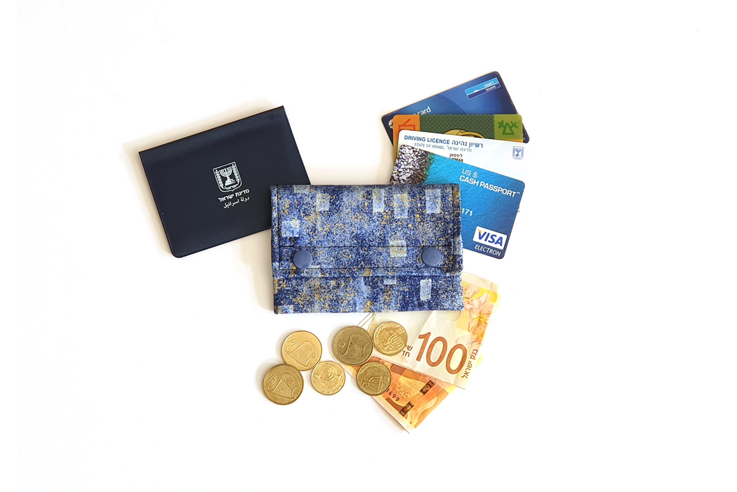 Blue fabric small minimalist wallet - front pocket card holder wallet