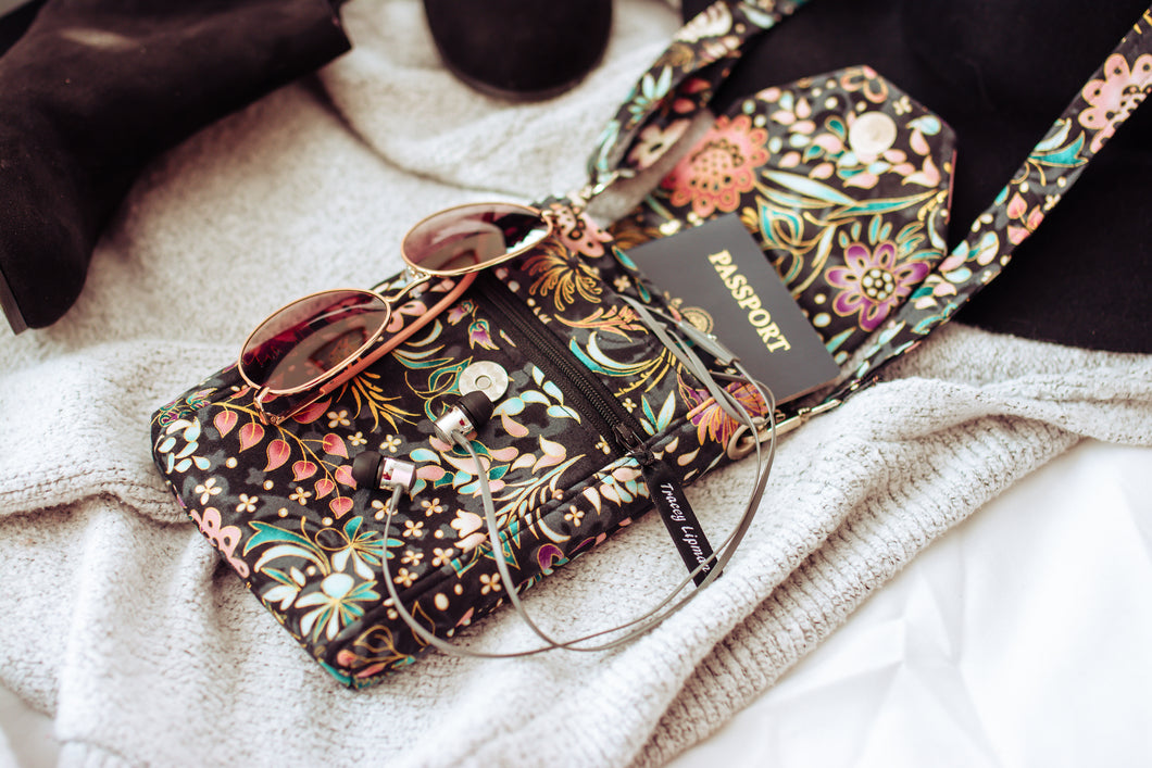 Cell phone purse - small crossbody bag - phone bag - gray floral