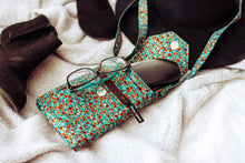 Load image into Gallery viewer, cell phone pouch - mobile phone bag in teal and brown mosaic fabric - Tracey Lipman
