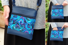 Load image into Gallery viewer, Blue vegan leather small crossbody bag - minimalist zip top purse
