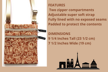Load image into Gallery viewer, Small Crossbody bag  - Paris Travel Label print - Travel Bag - Tracey Lipman
