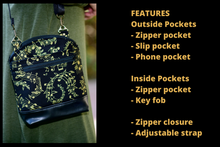 Load image into Gallery viewer, Black multi pocket small crossbody bag for women music lover - Tracey Lipman
