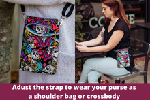 Load image into Gallery viewer, phone bag - Day of the Dead fabric crossbody or shoulder bag - Tracey Lipman
