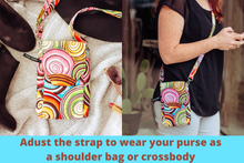 Load image into Gallery viewer, cross body cell phone purse - colorful spiral shell fabric phone bag - Tracey Lipman
