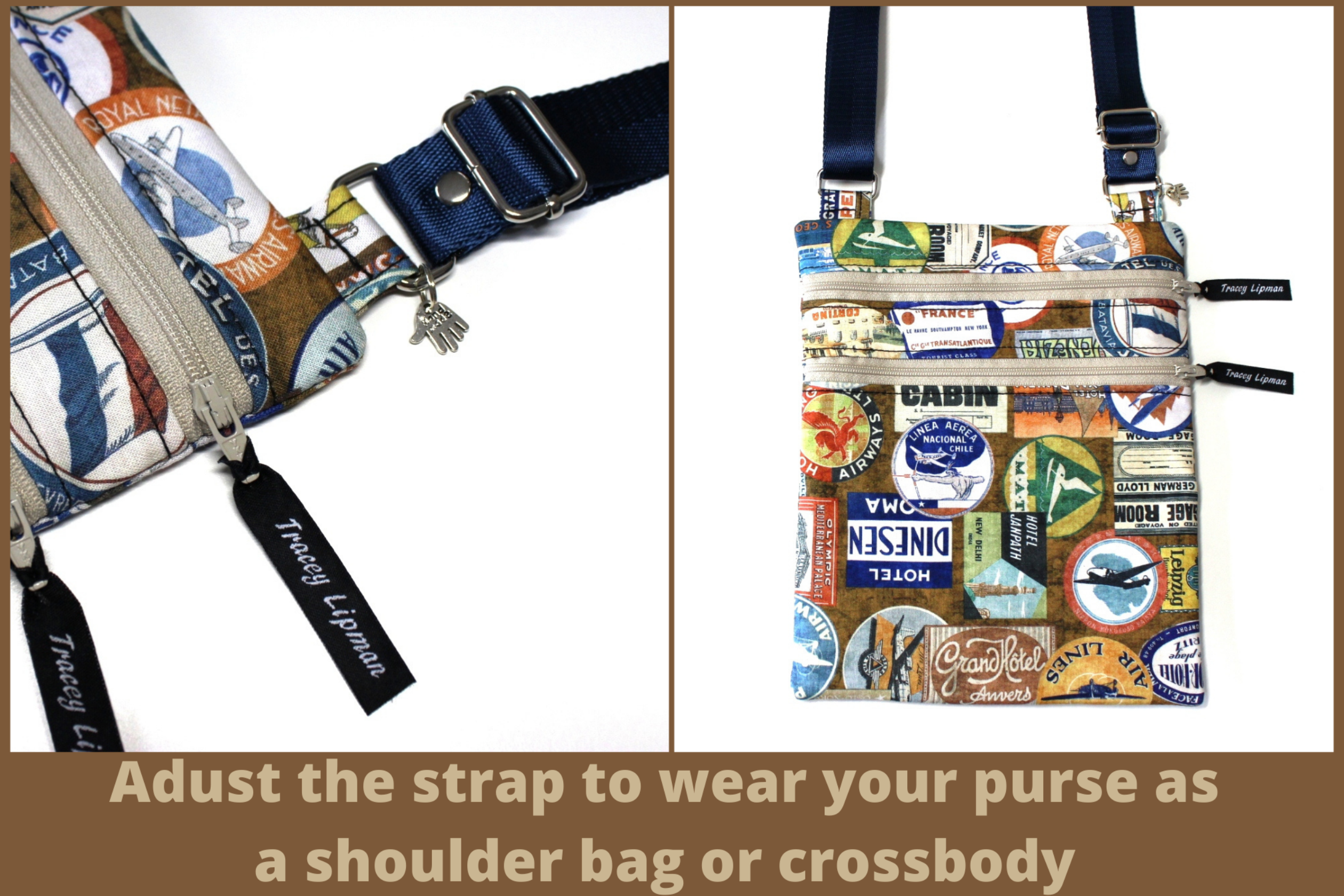 Small crossbody bag - travel labels fabric travel bag